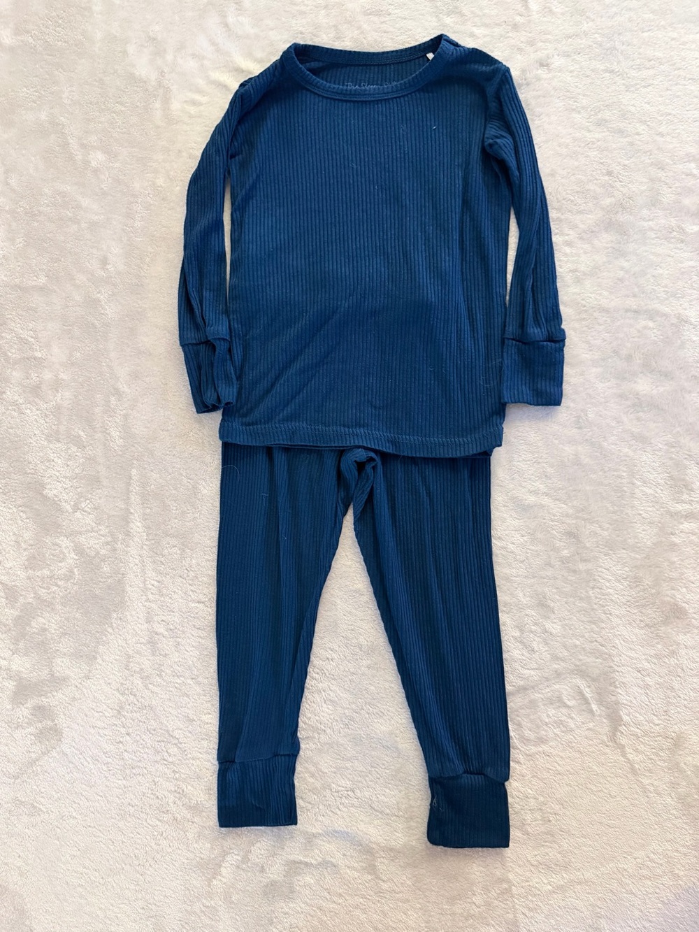 Kids Ribbed Long Sleeve Pajama Set - Navy